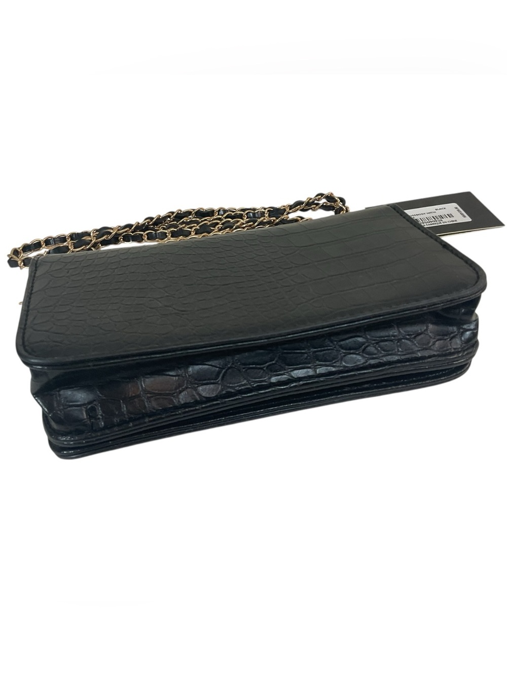 Badgley Mischka BM-4173 Black Croco Crossbody With Logo Plate Vegan Leather Bag - Picture 9 of 16